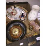 Box of ceramics inc. Royal Doulton plates, Belleek vase and Royal crown Derby vase Catalogue only,