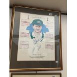 A cricket interest signed print, Ashes Tour 1989 - Stephen Waugh, signed in pencil lower right by