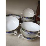 Minton Blue Mosaic two handled cups and saucers Catalogue only, live bidding available via our
