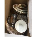 A box of mixed collectors plates and other items including epns tankard Catalogue only, live bidding