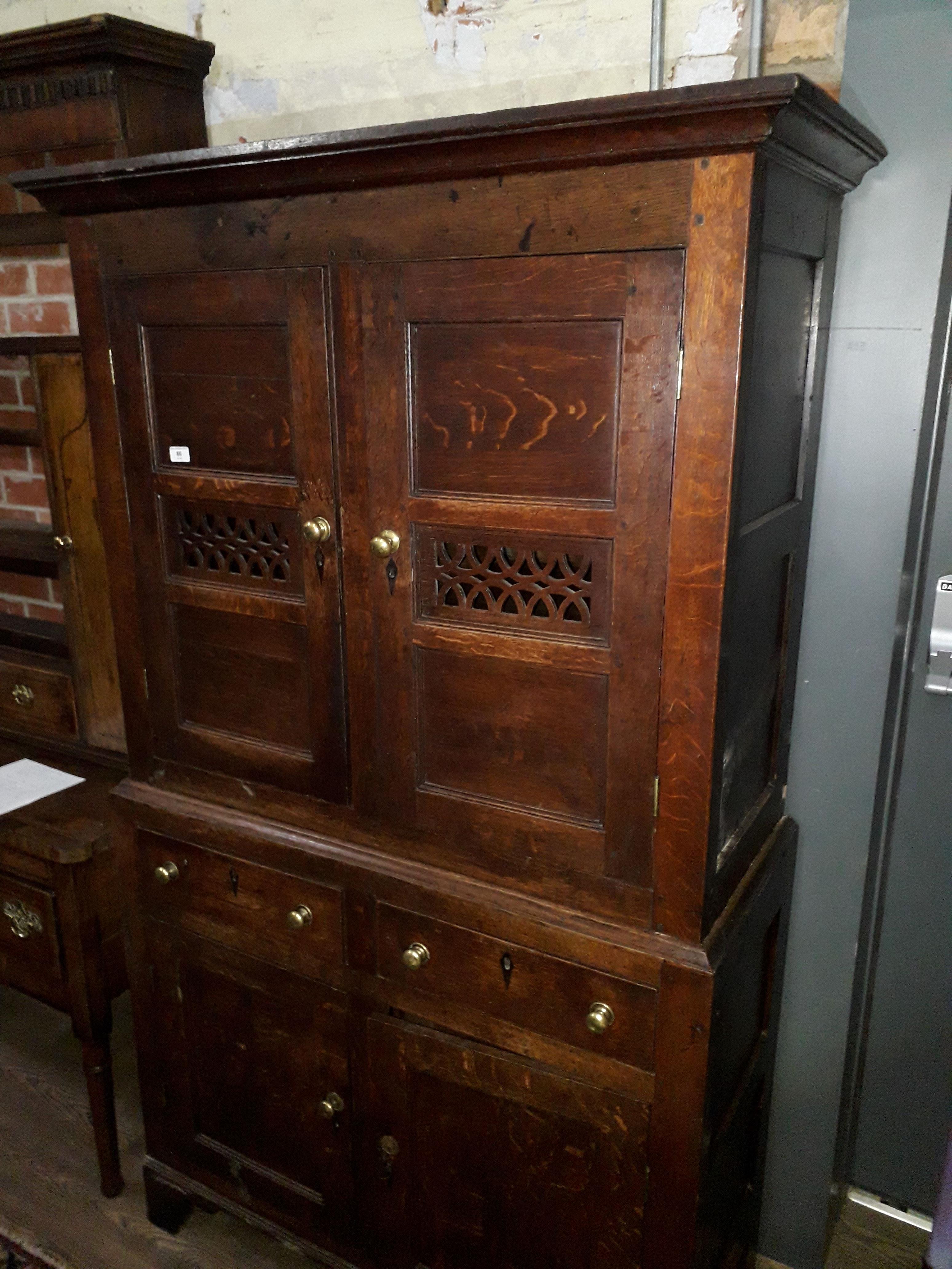An 18th century and later oak cabinet, width 107cm, depth 47cm & height 190cm. Condition: general - Bild 3 aus 31