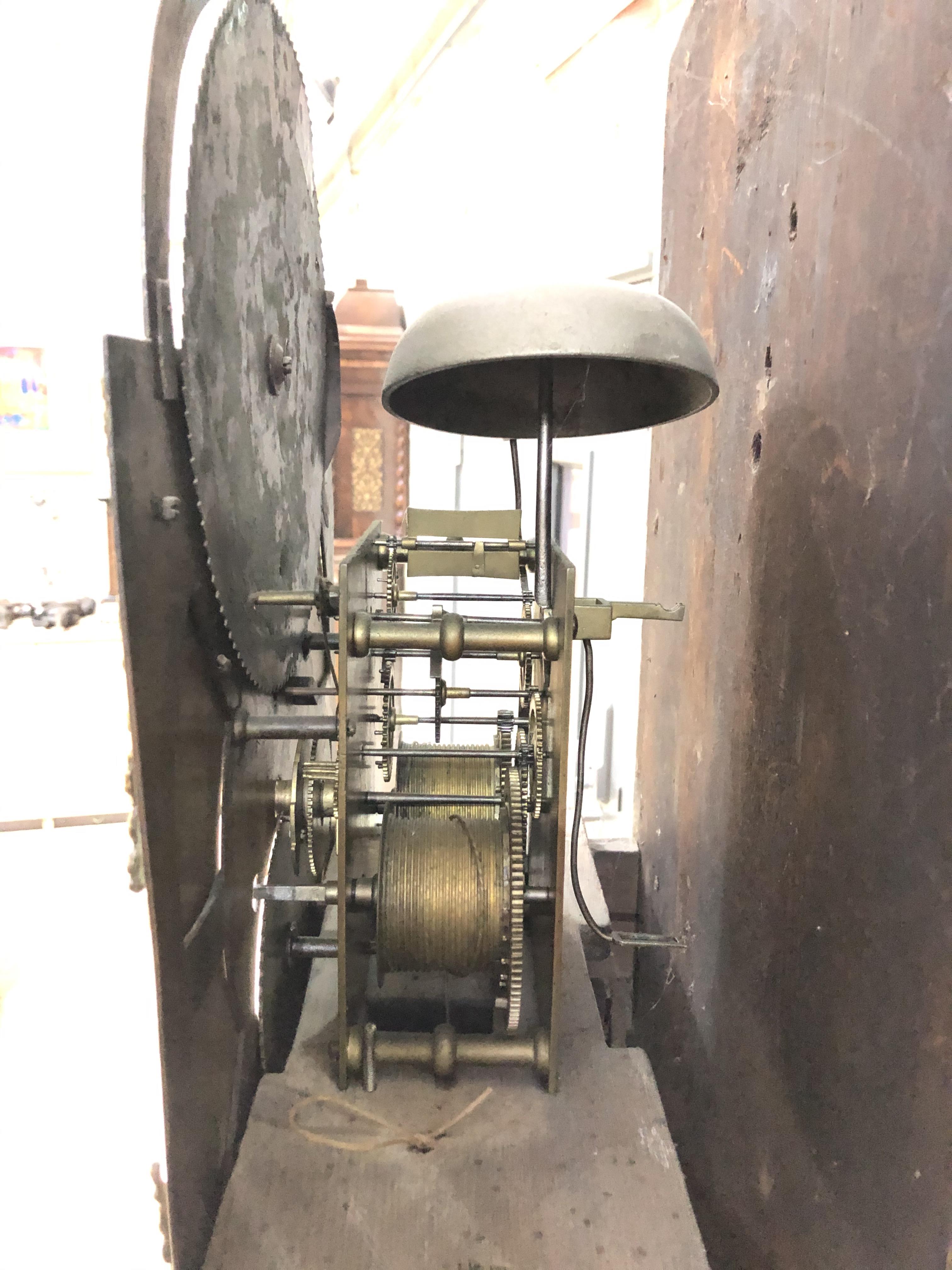 An 18th century oak eight day long case clock, four pillar brass movement striking on single bell, - Image 31 of 37