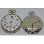 A Hampden nickel plated pocket watch and a Lip chrome plated pocket watch, case diameters 47mm &
