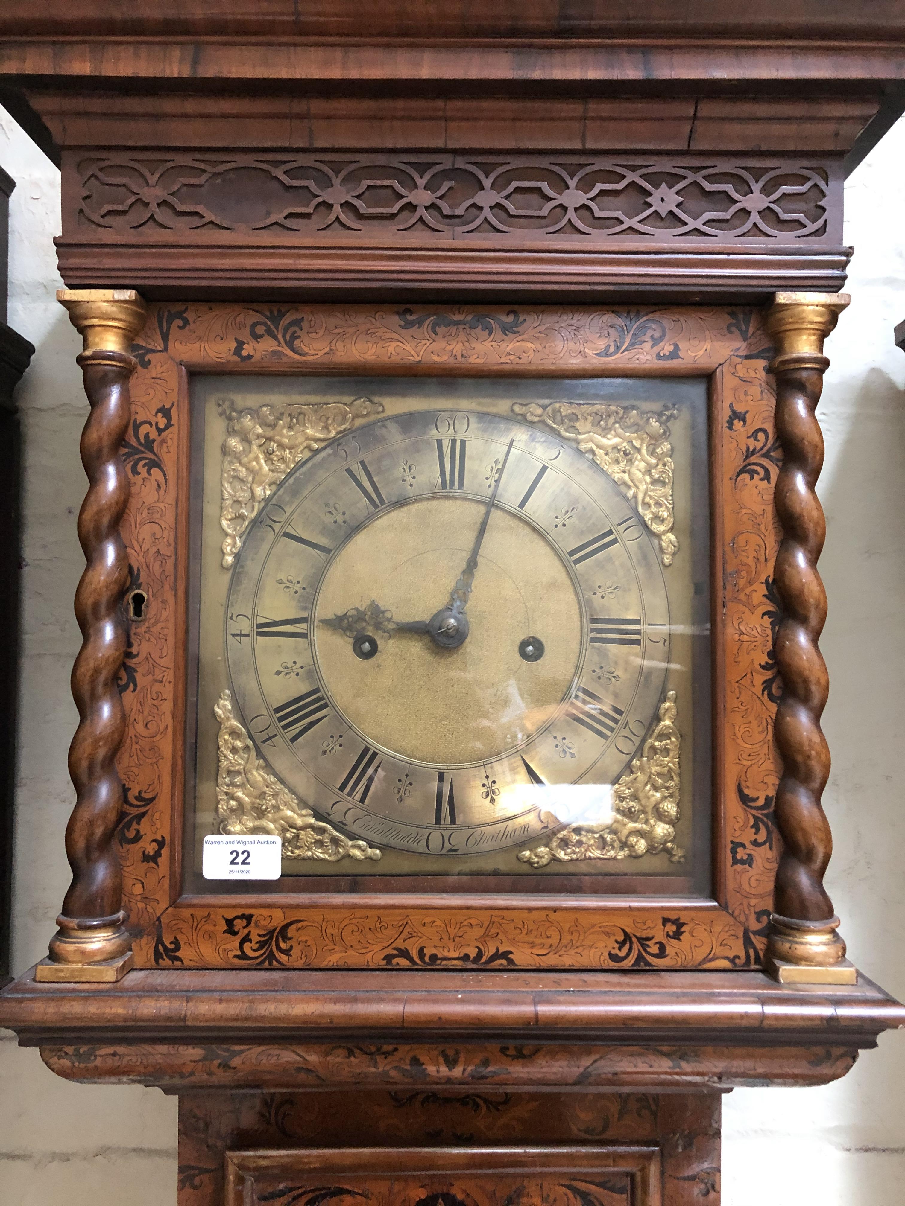 A William & Mary/Queen Anne eight day long case clock with arabesque marquetry inlaid case, hood - Image 16 of 46