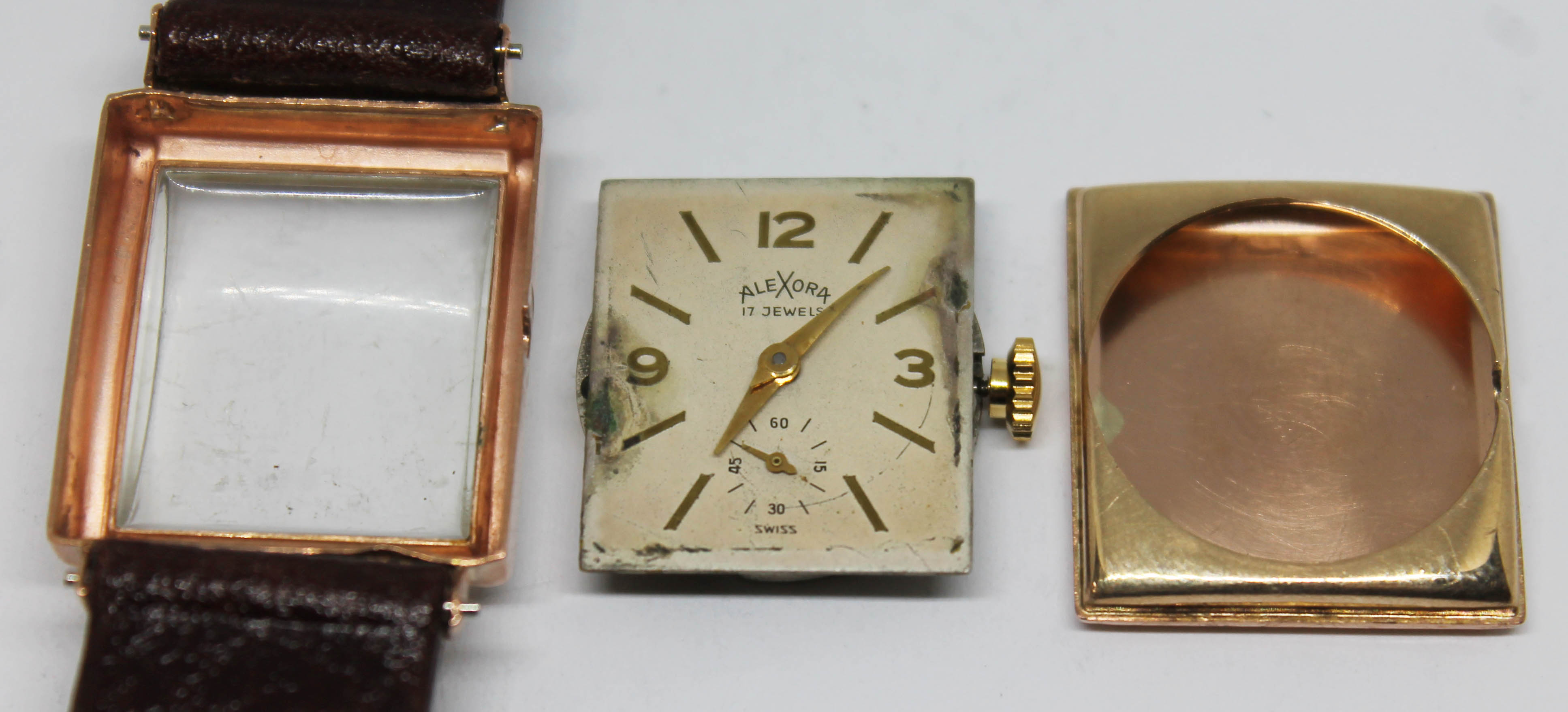 A vintage 14k gold Emerson Watch Co art deco style wristwatch, the dial signed Alexora with hands, - Image 3 of 8