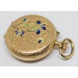 A ladies gold small pocket watch, the inside of outer cased marked 14k 0.585, case diameter 26mm,