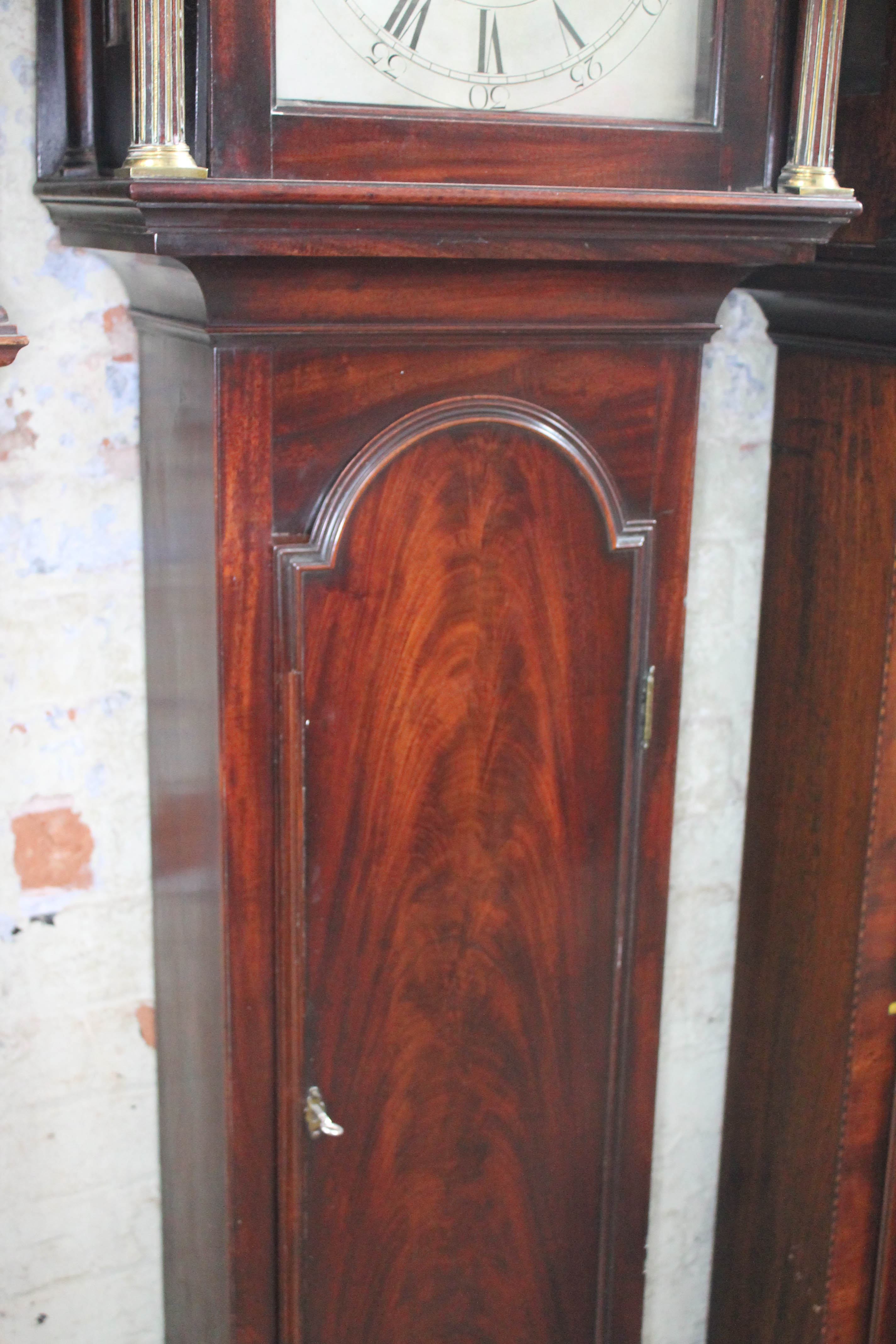 An 18th century mahogany longcase clock, the brass four pillar movement striking on single bell, the - Image 7 of 8