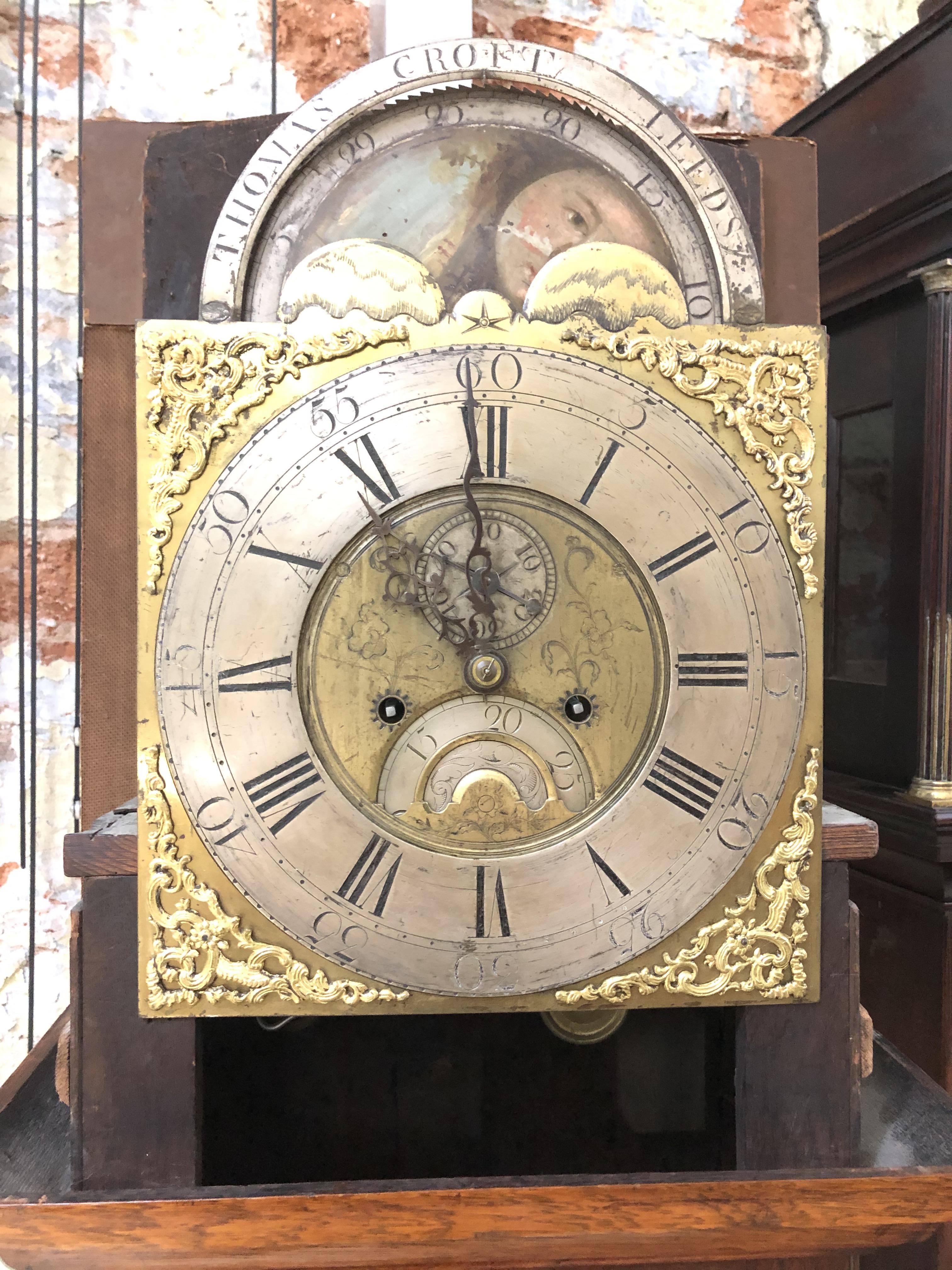 An 18th century oak eight day long case clock, four pillar brass movement striking on single bell, - Image 27 of 37