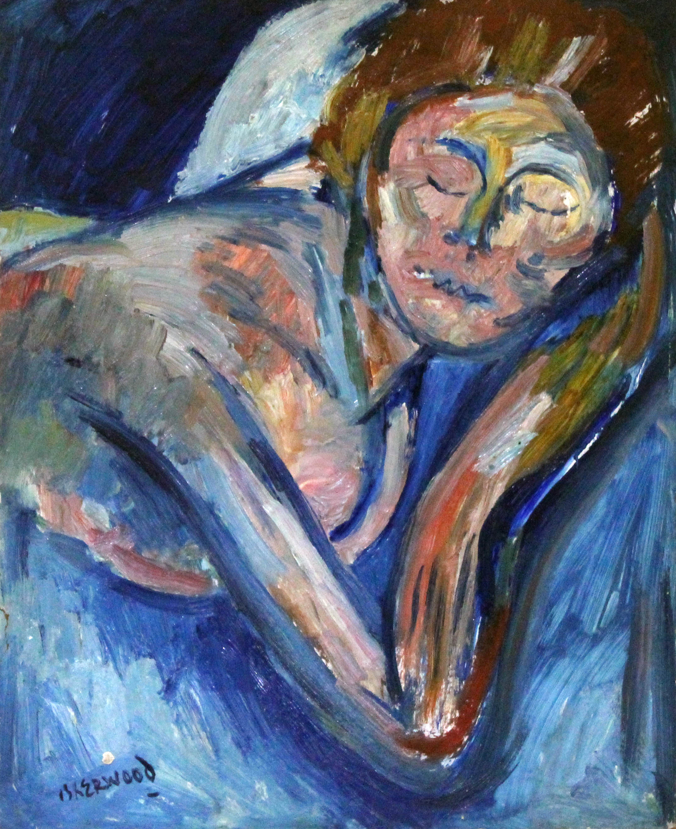 James Lawrence Isherwood (1917-1989), "Sleeping Woman", oil on board, 40.5cm x 50.5cm, titled verso,