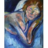 James Lawrence Isherwood (1917-1989), "Sleeping Woman", oil on board, 40.5cm x 50.5cm, titled verso,