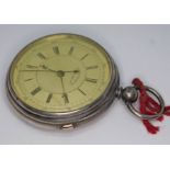 A hallmarked silver centre seconds chronograph pocket watch, case diam. 56mm.