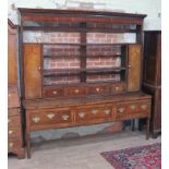 A Georgian inlaid oak and mahogany dresser, width 214cm, depth 52cm & height 216cm. Condition: