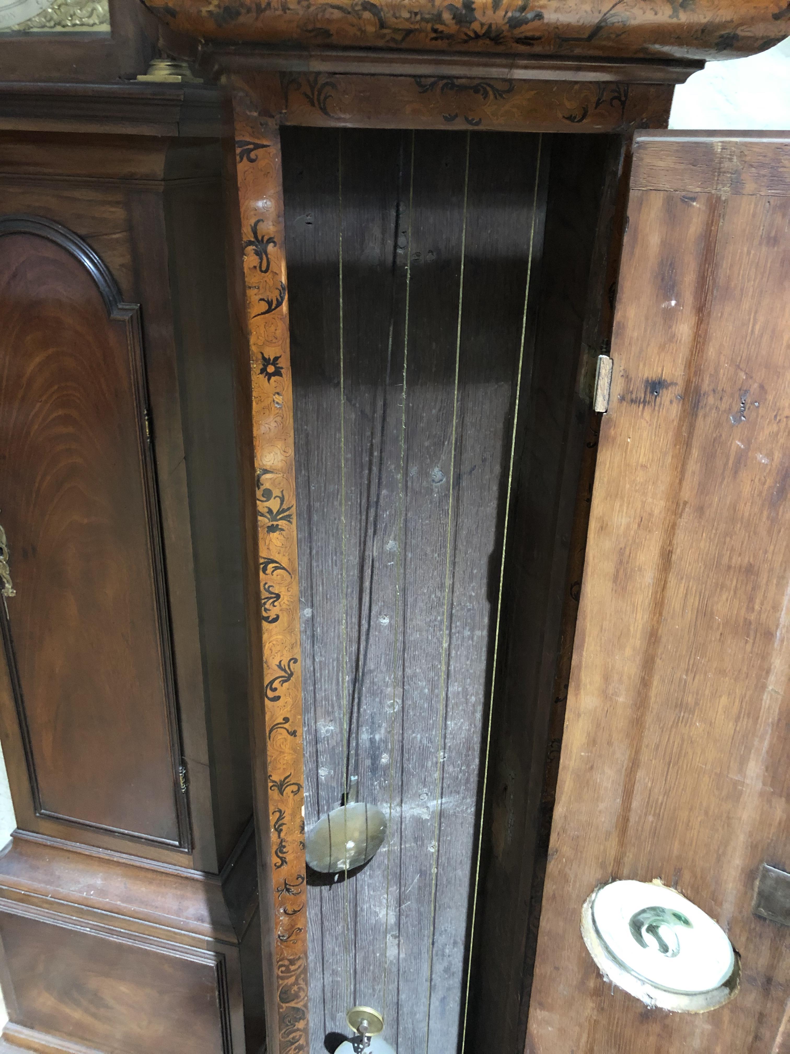 A William & Mary/Queen Anne eight day long case clock with arabesque marquetry inlaid case, hood - Image 46 of 46