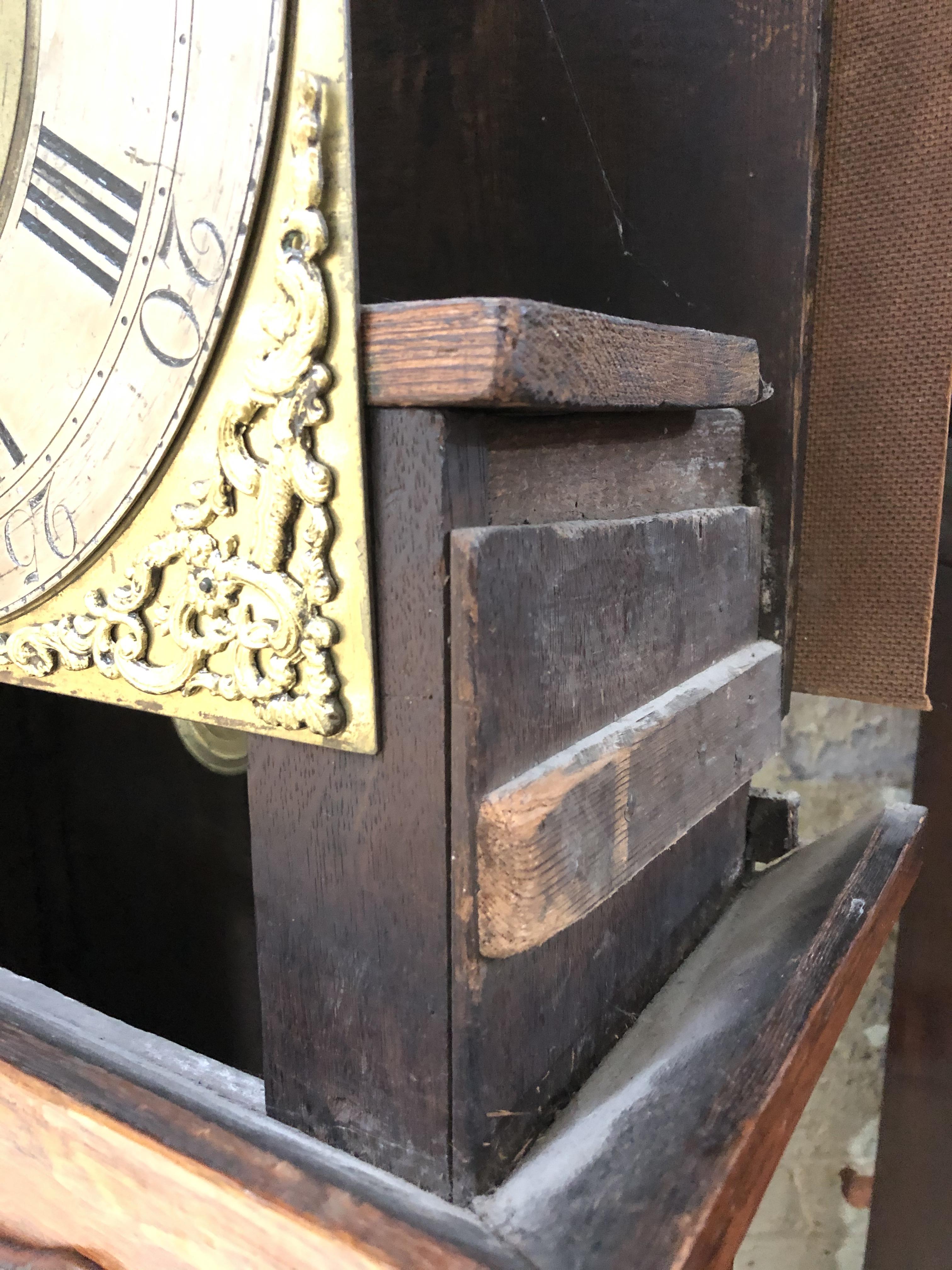 An 18th century oak eight day long case clock, four pillar brass movement striking on single bell, - Image 36 of 37