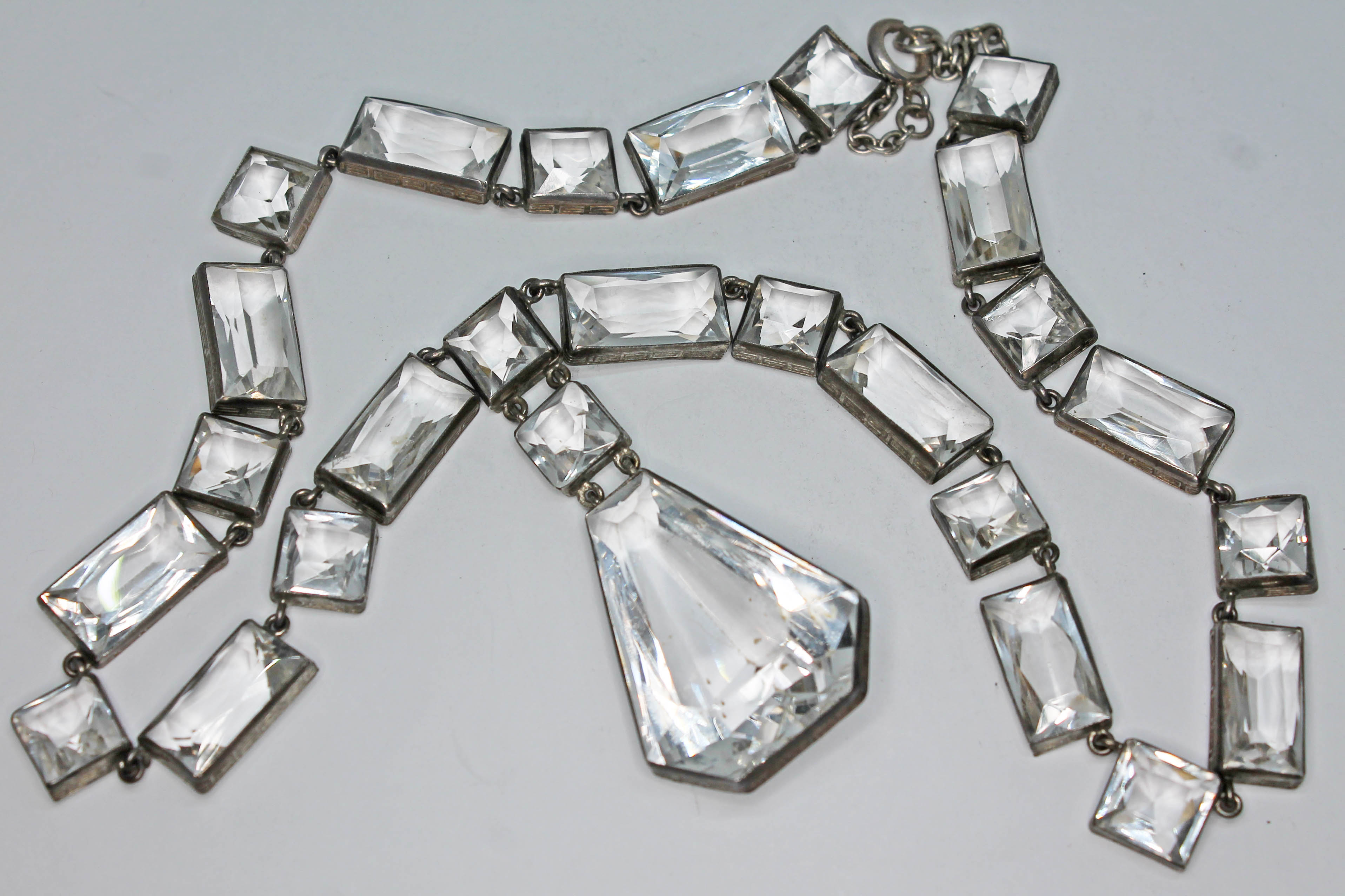An Art Deco quartz rock crystal necklace, length 42cm, drop length 54mm, marked 'Sterling'. - Image 2 of 2