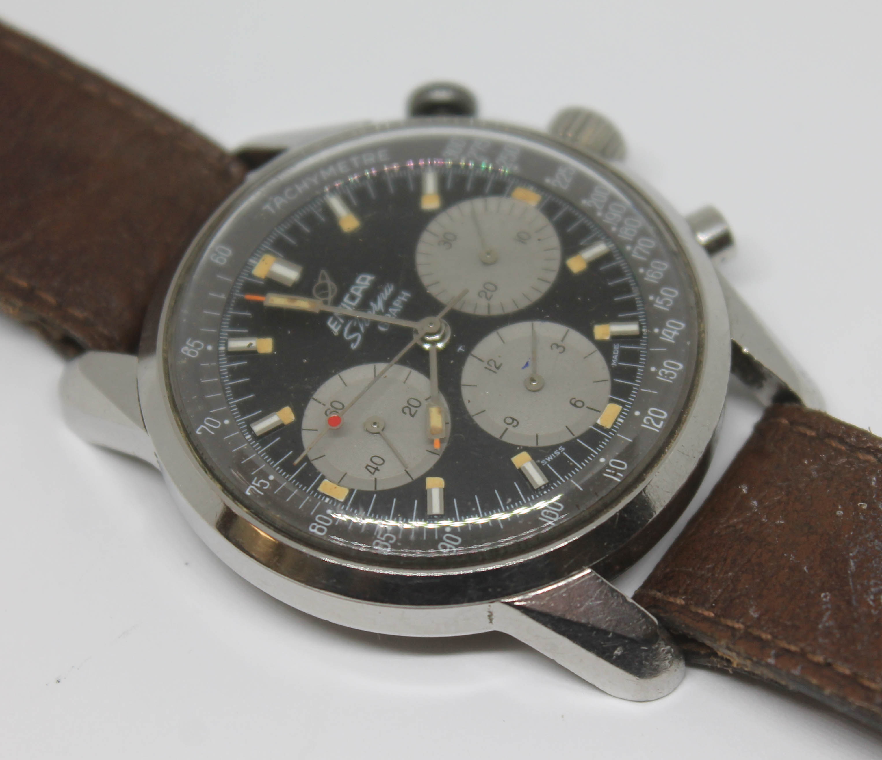 A vintage stainless steel Enicar Sherpa Graph 300 'Jim Clark' chronograph wristwatch reference 072- - Bild 13 aus 14