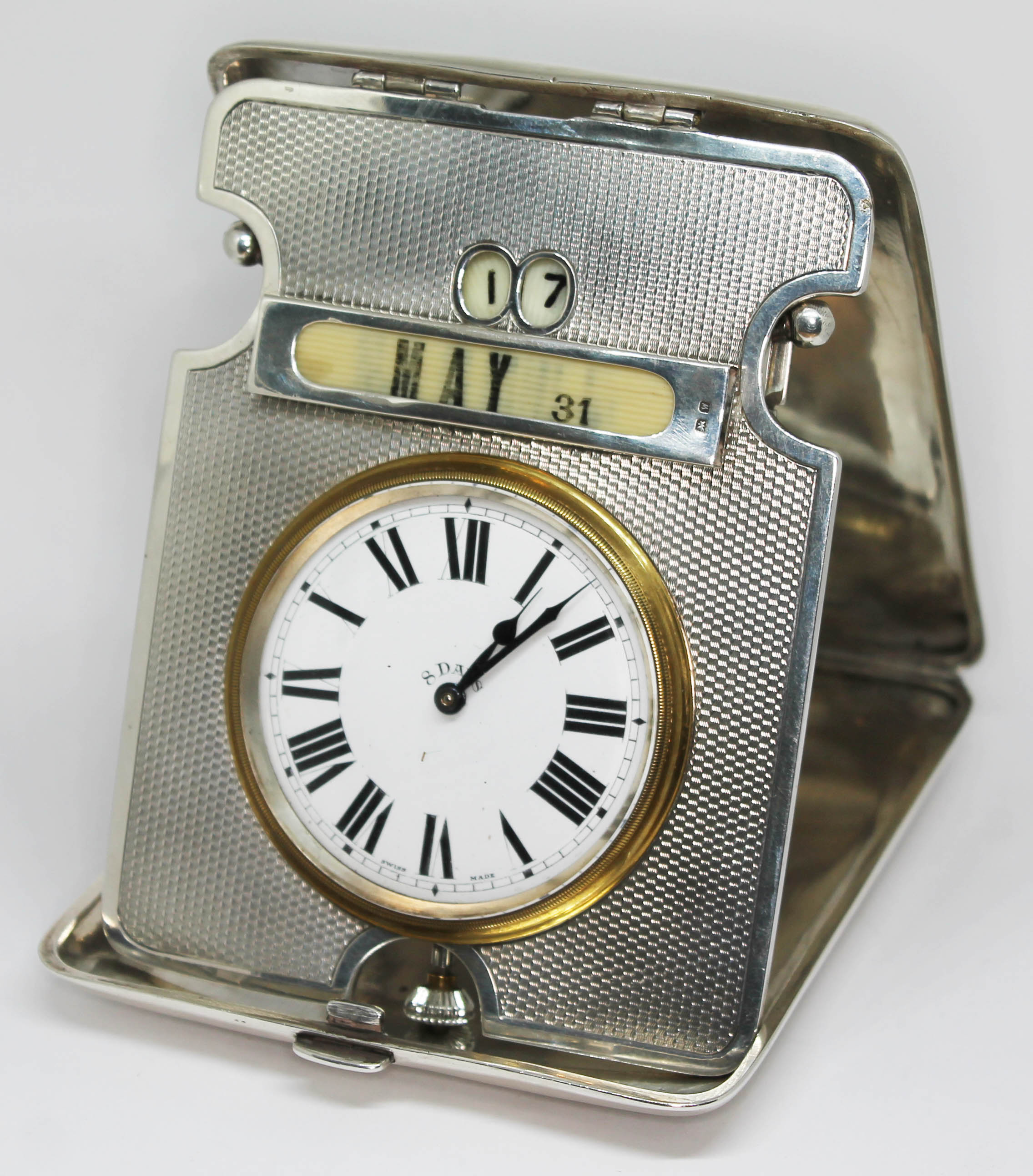 A combination desk calendar and clock in silver case, Henry Matthews, Birmingham 1921, length when - Bild 7 aus 7