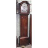 An 18th century mahogany longcase clock, the brass five pillar movement striking on single bell, the