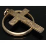 A hallmarked 9ct gold ring and a crucifix pendant marked '9ct', gross wt. 3.62g.