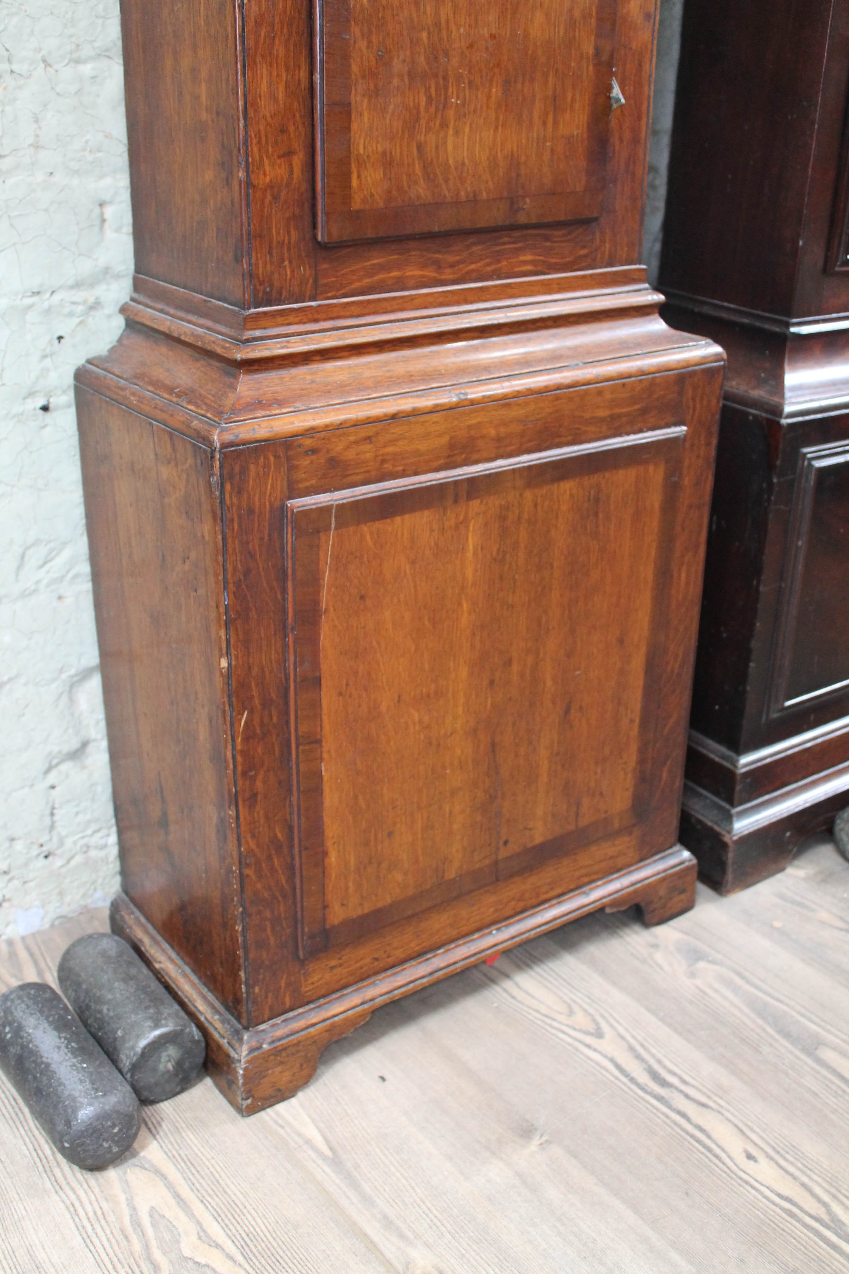 An 18th century oak eight day long case clock, four pillar brass movement striking on single bell, - Image 7 of 37