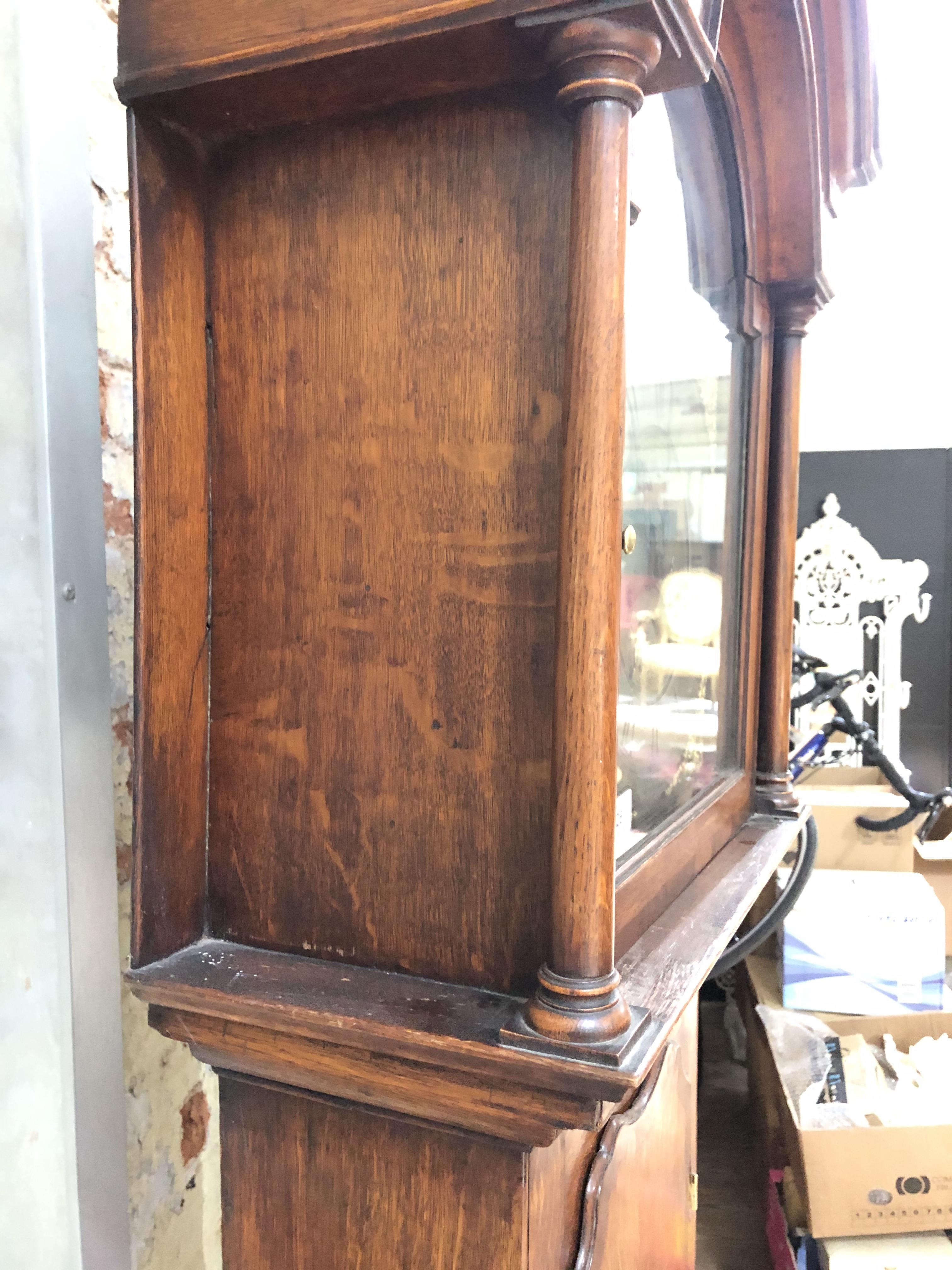 An 18th century oak eight day long case clock, four pillar brass movement striking on single bell, - Image 16 of 37