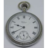 A Waltham military general service time piece pocket watch having Roman numerals on a white dial,