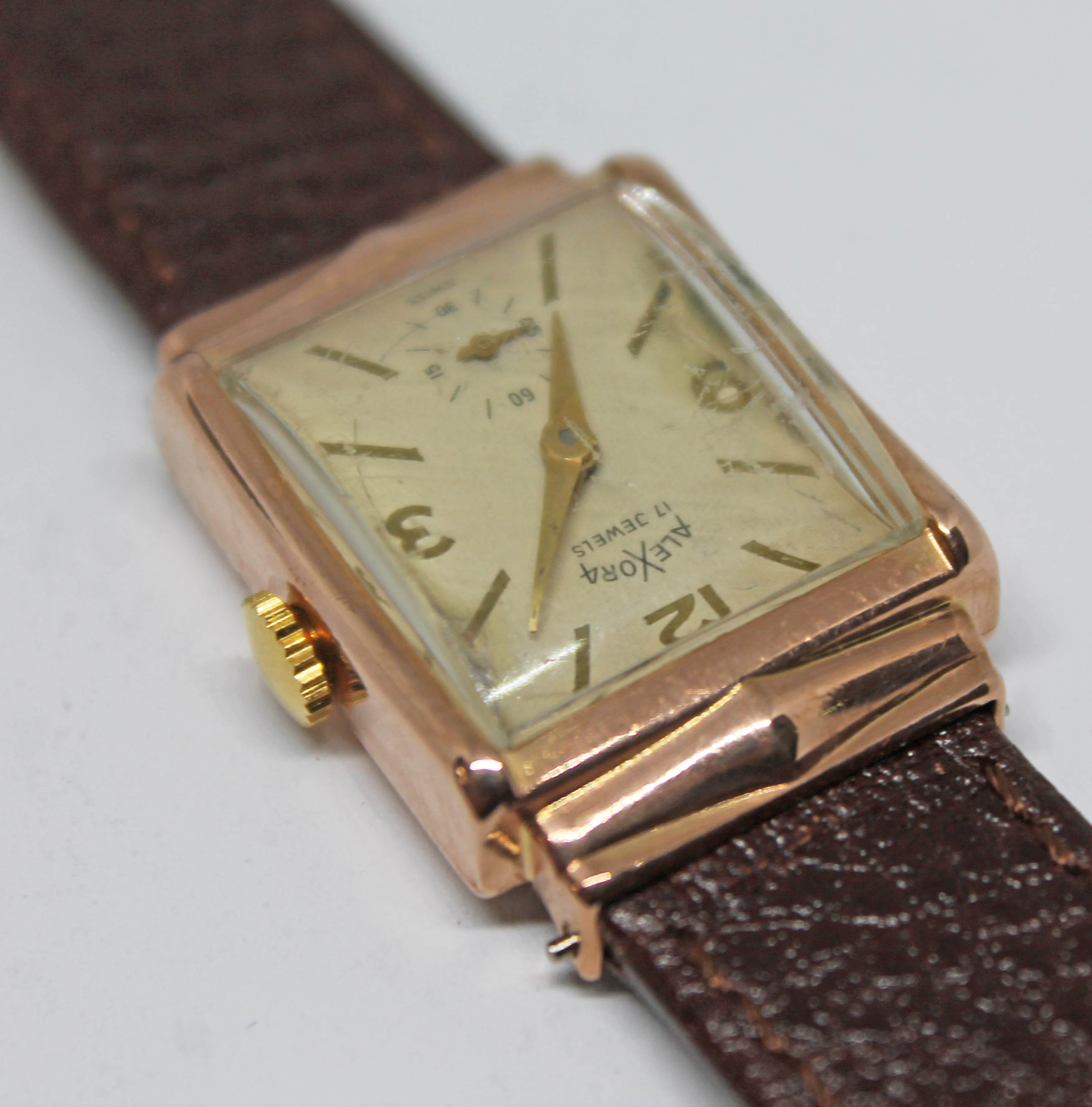 A vintage 14k gold Emerson Watch Co art deco style wristwatch, the dial signed Alexora with hands, - Image 7 of 8