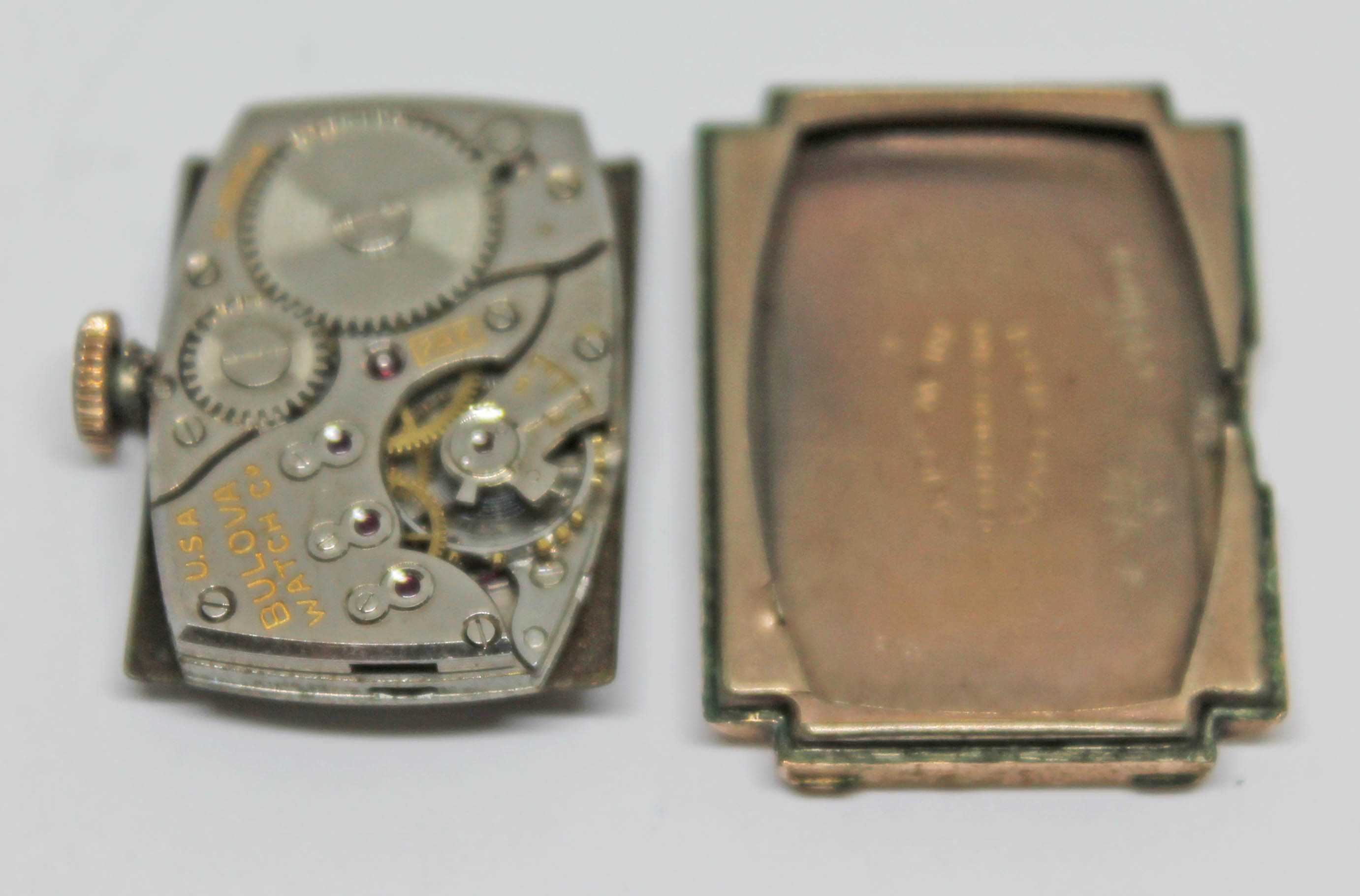 An Art Deco style Bulova 14ct gold filled wristwatch with 21 jewel manual wind movement, on gold - Bild 3 aus 6