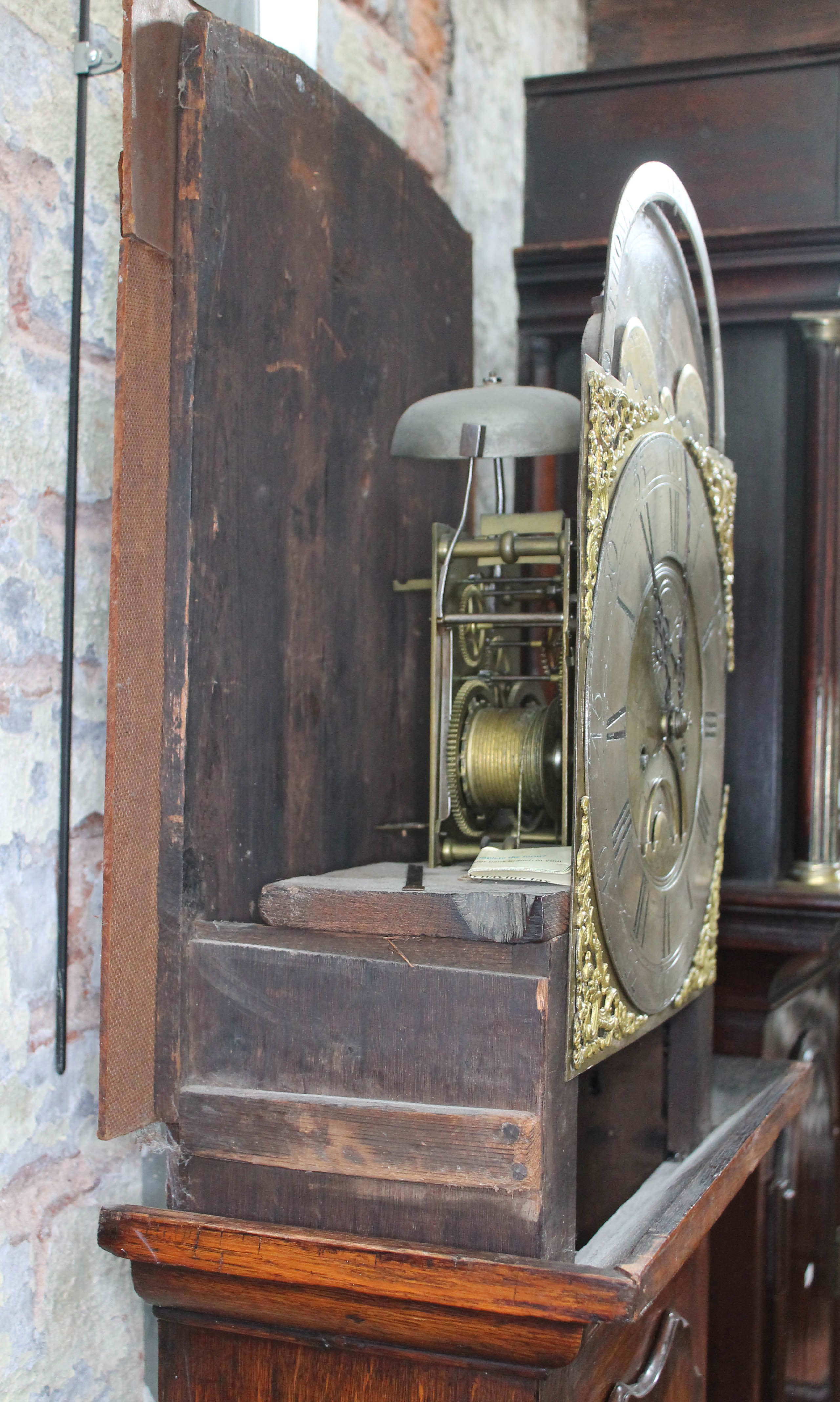 An 18th century oak eight day long case clock, four pillar brass movement striking on single bell, - Image 4 of 37