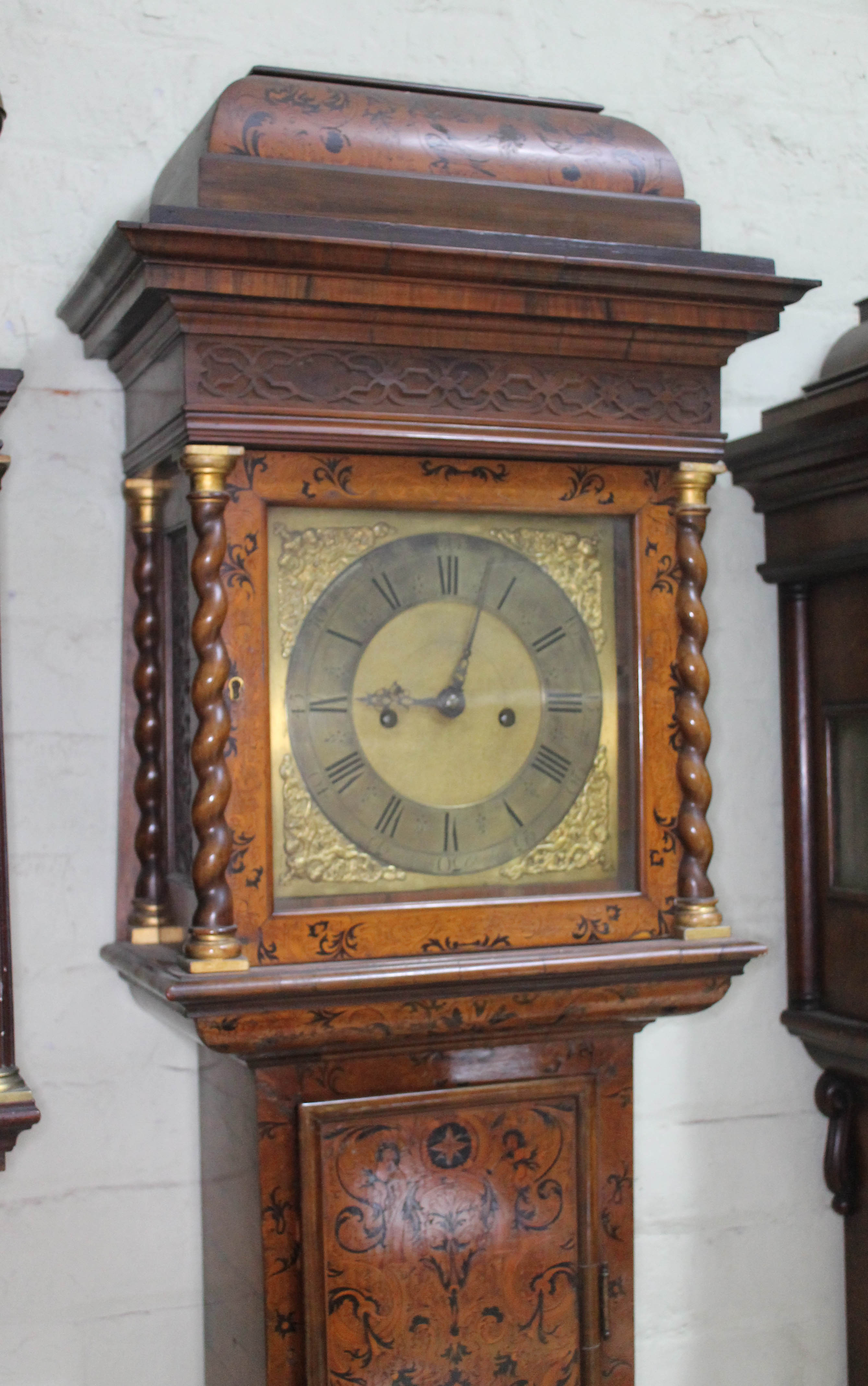 A William & Mary/Queen Anne eight day long case clock with arabesque marquetry inlaid case, hood - Image 10 of 46