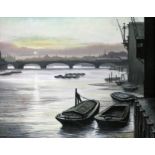 Steven Scholes (b1952), "Blackfriars Bridge From Queenhithe Dock City of London 1962", oil on