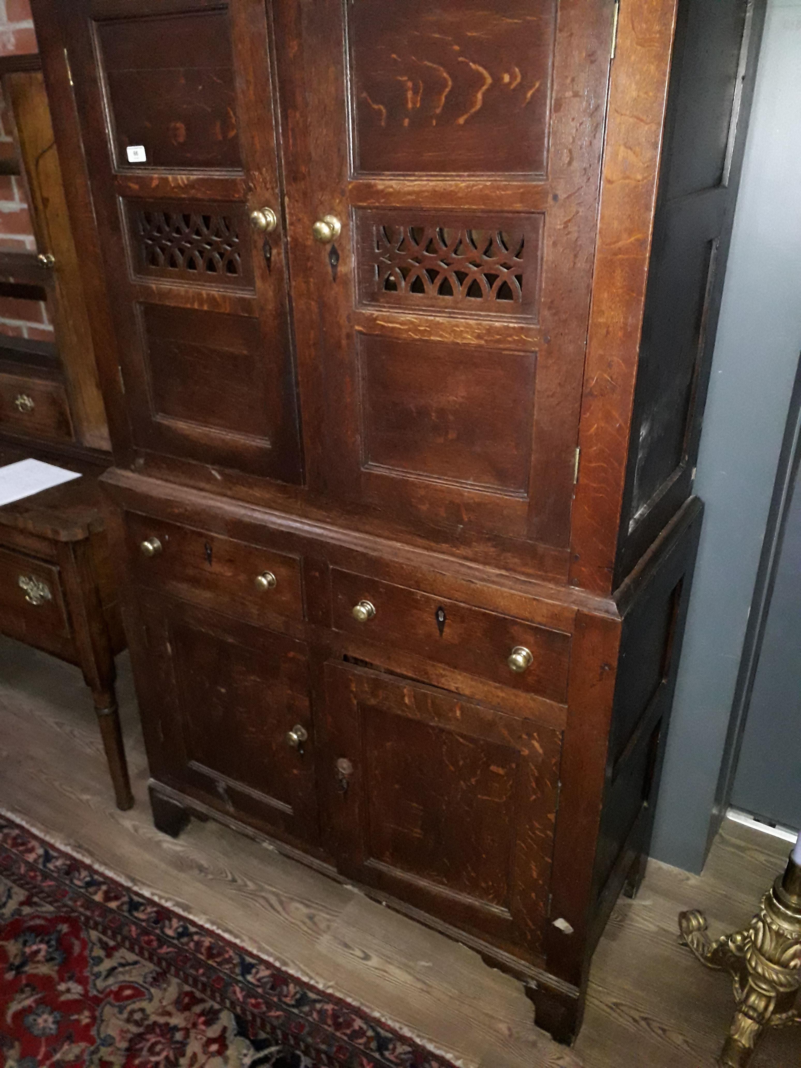 An 18th century and later oak cabinet, width 107cm, depth 47cm & height 190cm. Condition: general - Bild 4 aus 31