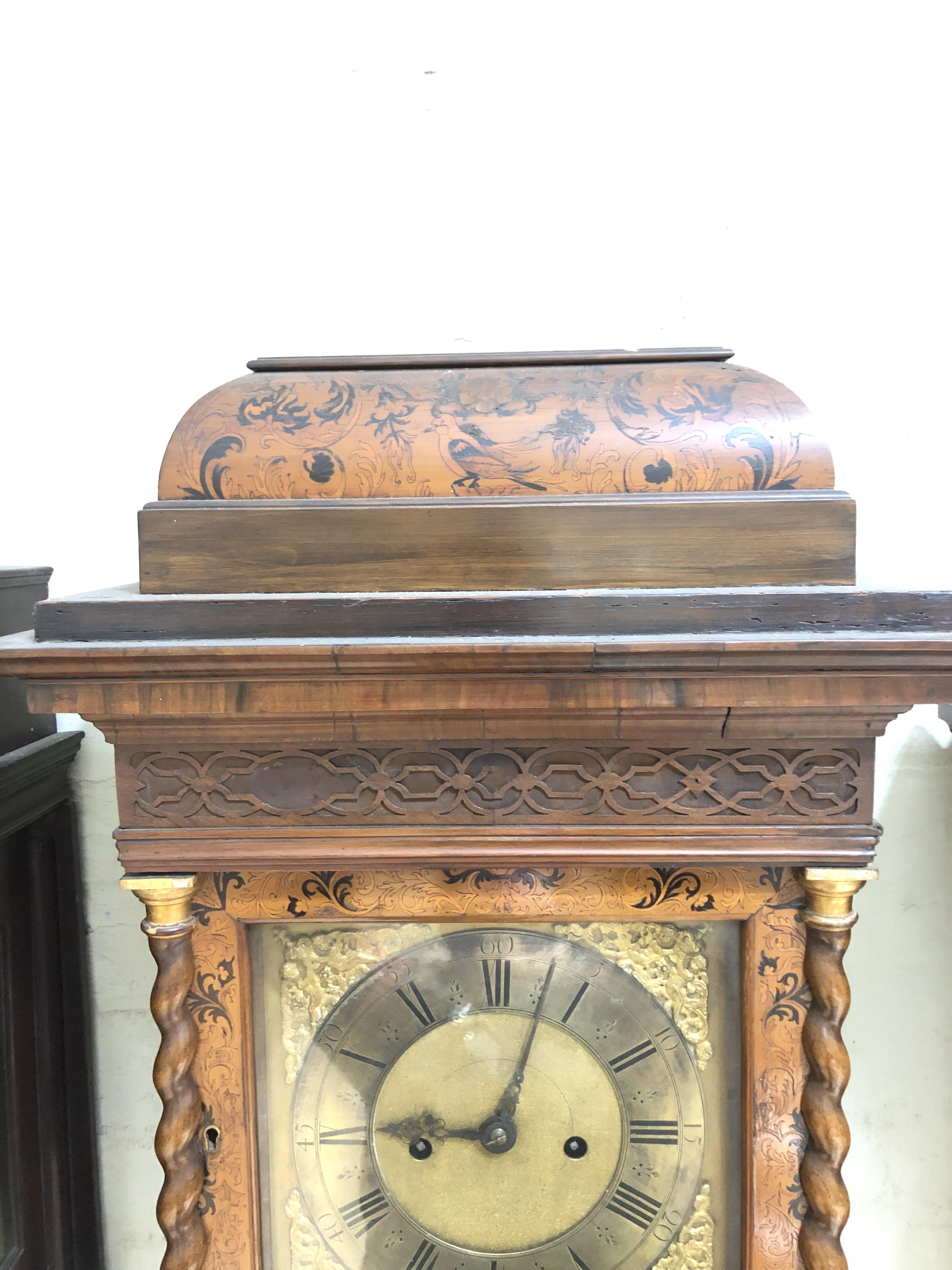 A William & Mary/Queen Anne eight day long case clock with arabesque marquetry inlaid case, hood - Image 13 of 46