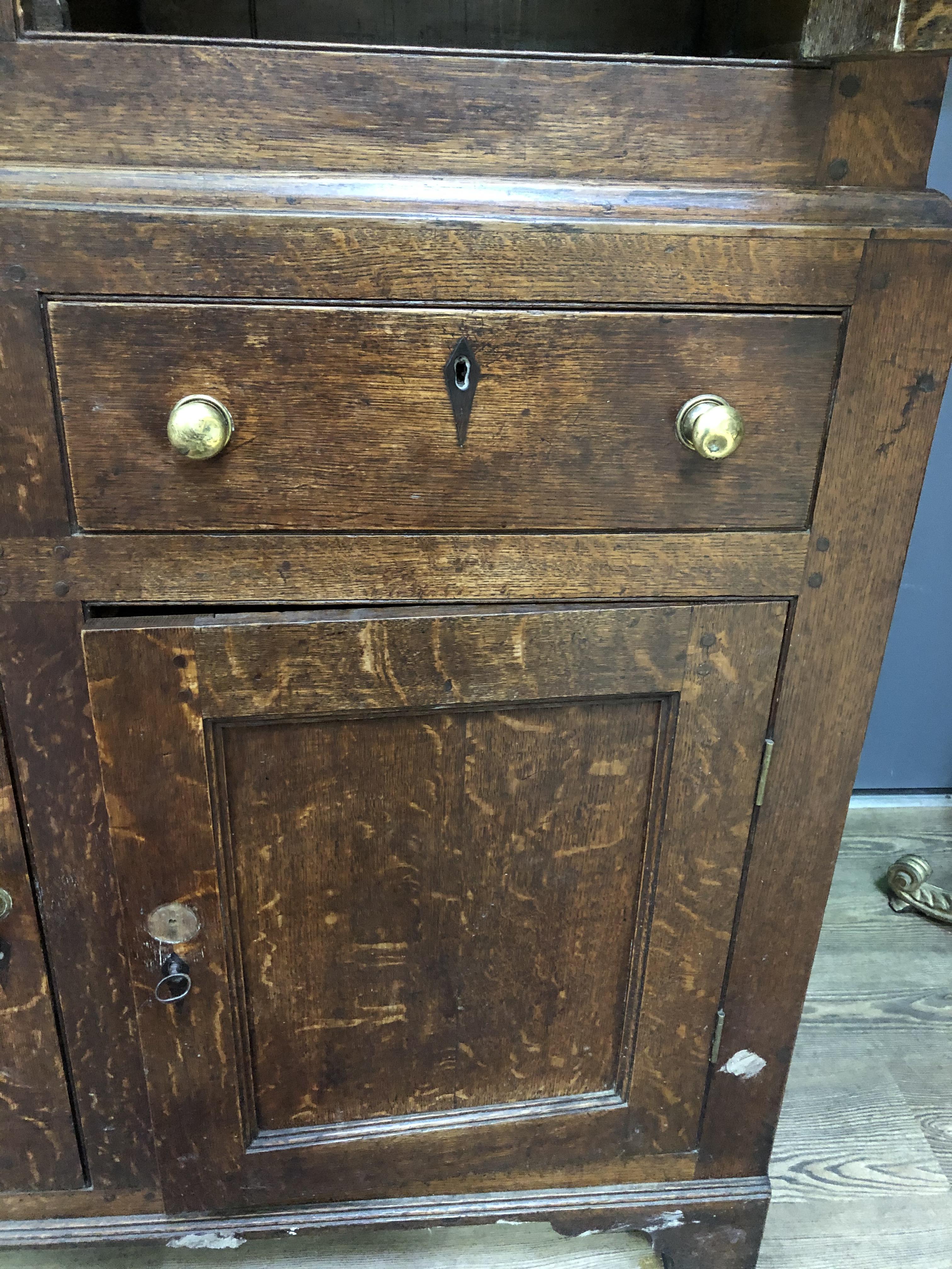 An 18th century and later oak cabinet, width 107cm, depth 47cm & height 190cm. Condition: general - Bild 24 aus 31