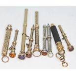 A group of ten miniature propelling pencils including one hallmarked silver, gold plated etc.