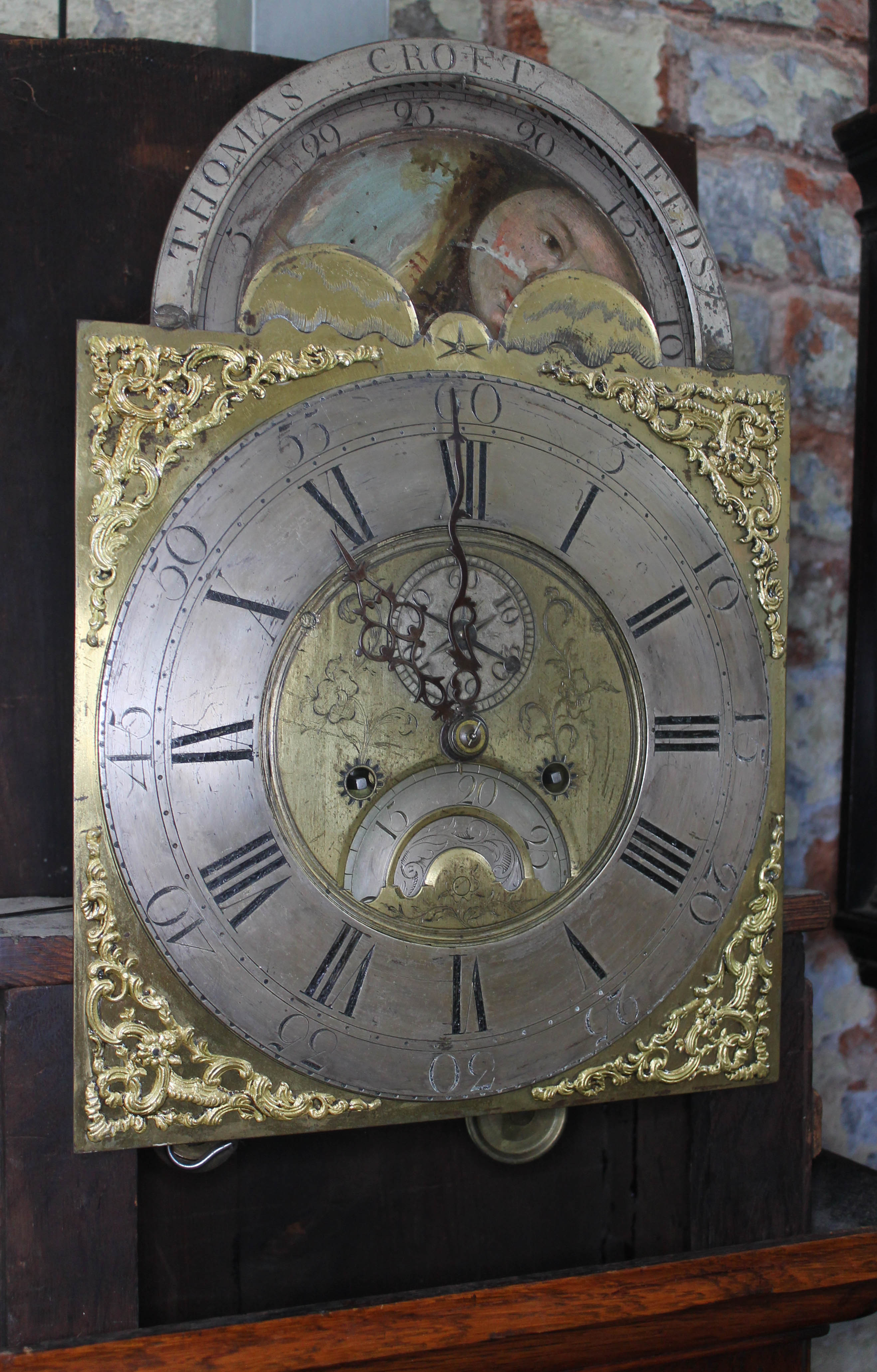 An 18th century oak eight day long case clock, four pillar brass movement striking on single bell, - Image 5 of 37