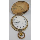 A gold plated Thomas Russell & Son, Liverpool, full hunter pocket watch with white enamel signed