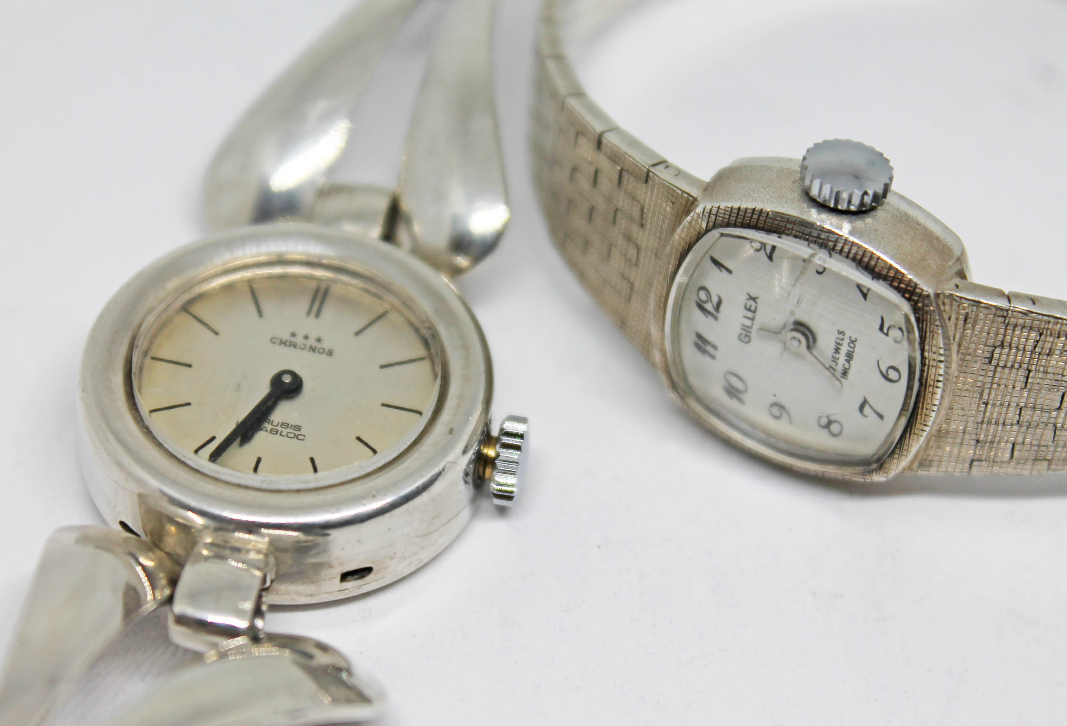 Two ladies silver wristwatches comprising a Chronos 17 jewel manual wind marked marked 0.835,