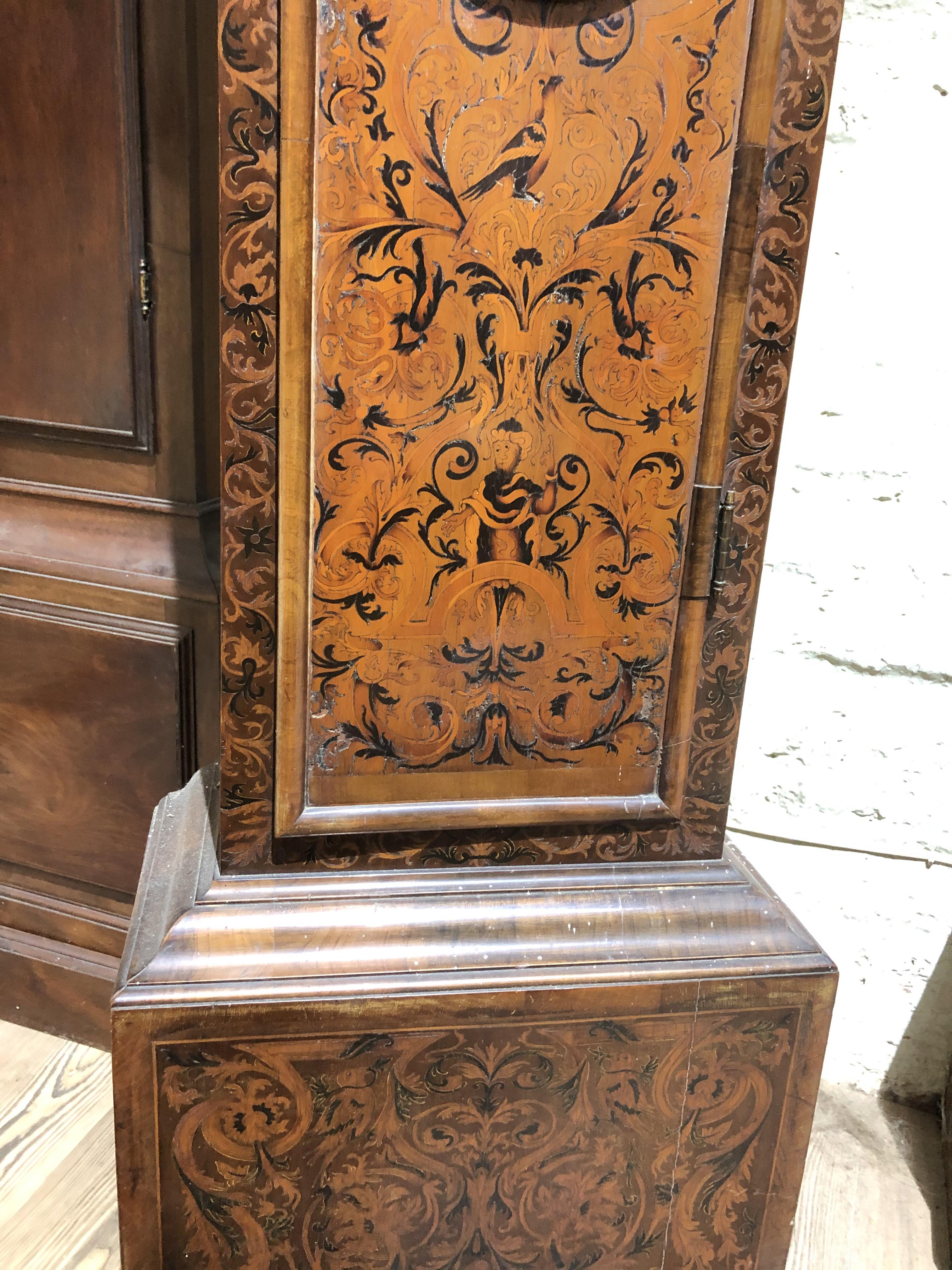 A William & Mary/Queen Anne eight day long case clock with arabesque marquetry inlaid case, hood - Image 36 of 46