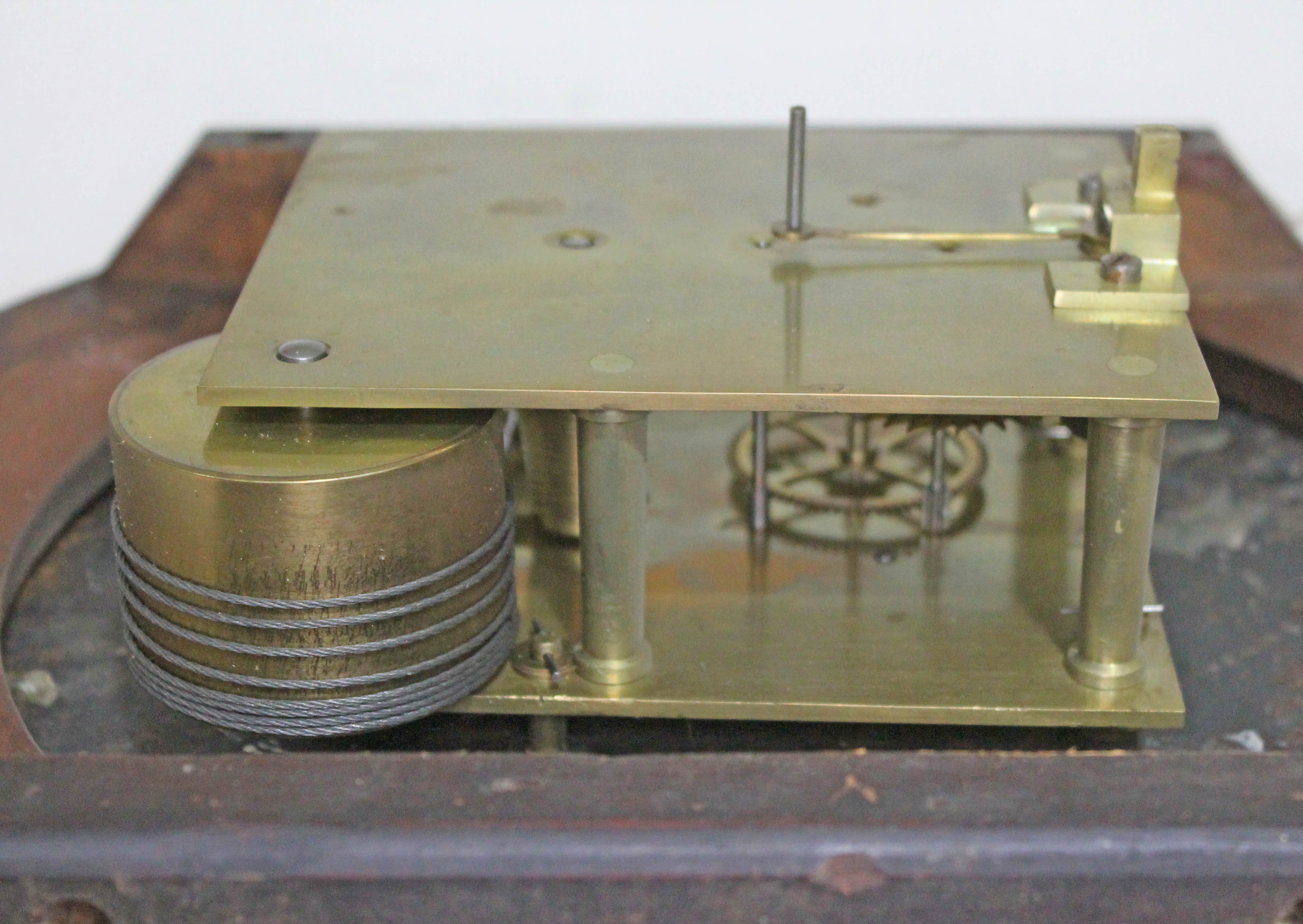 A single fusee wire driven round wall clock, total diam. 36.5cm. Condition: dial with minor marks - Image 5 of 6