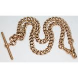 A hallmarked 9ct gold Albert chain with T bar, length 40cm, wt. 47.40g.