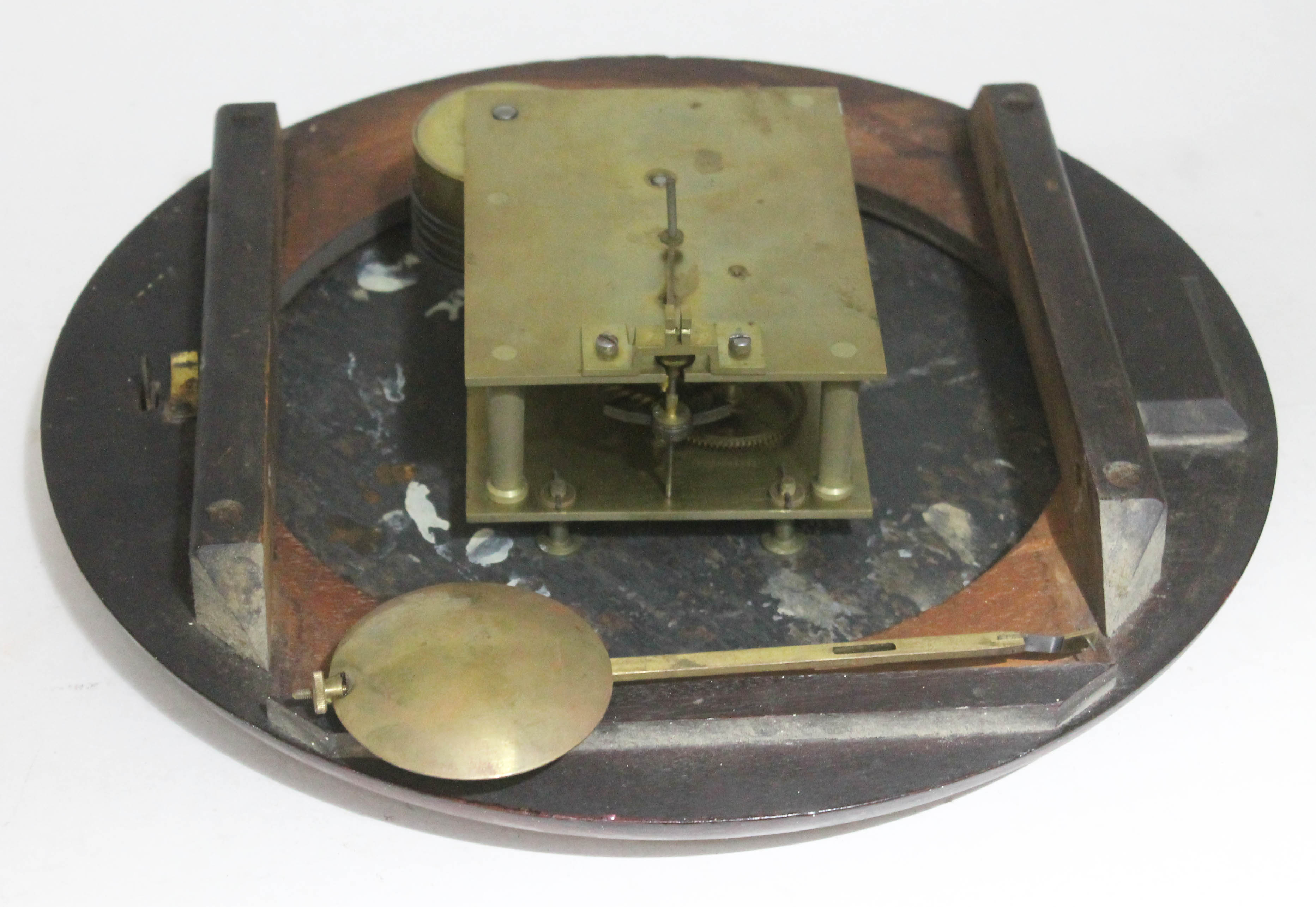 A single fusee wire driven round wall clock, total diam. 36.5cm. Condition: dial with minor marks - Image 2 of 6