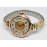 A 1920s/30s 9ct gold ladies wristwatch with 15 jewel manual wind movement, the 24mm case