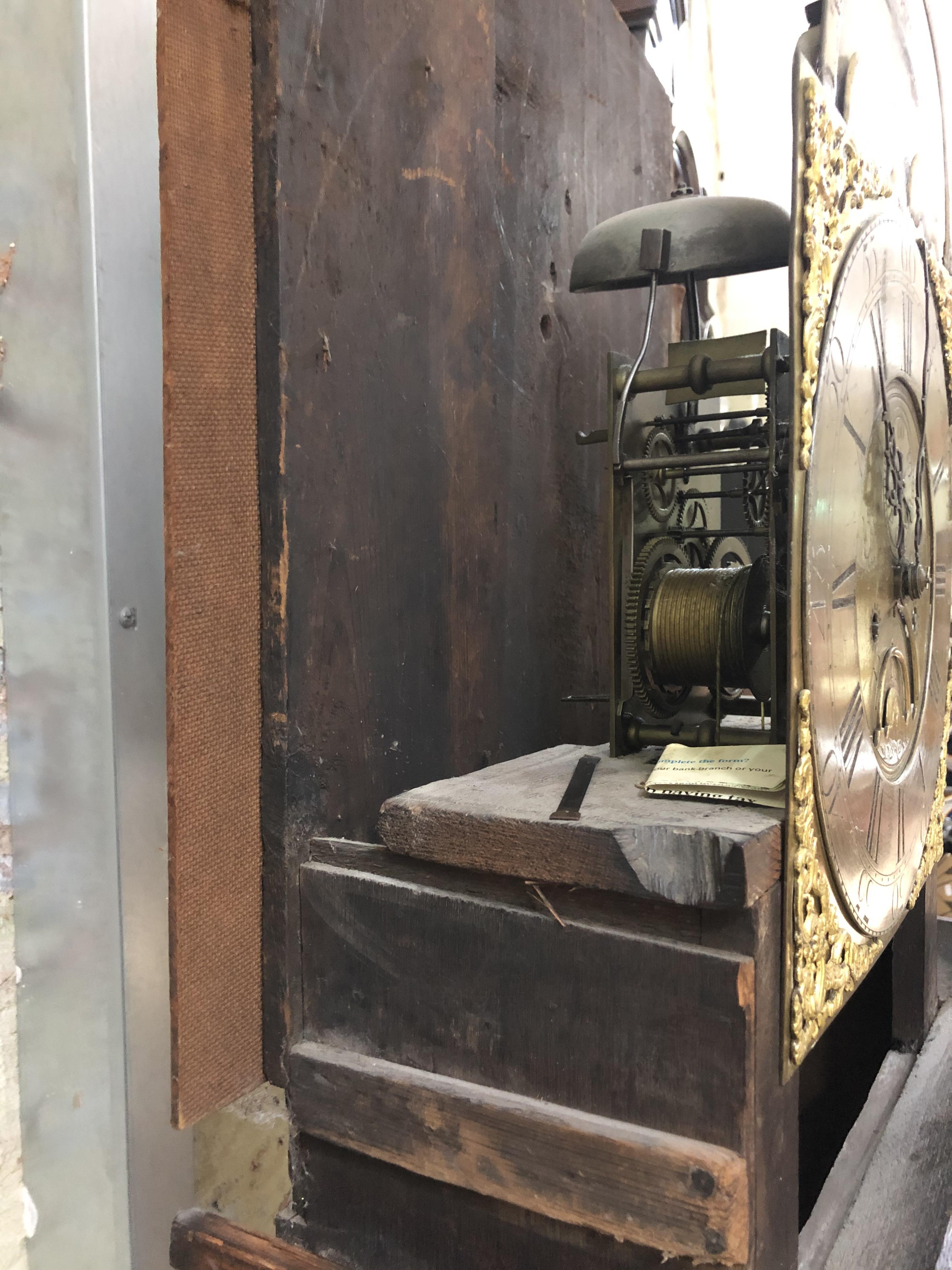 An 18th century oak eight day long case clock, four pillar brass movement striking on single bell, - Image 28 of 37