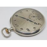 A 1920s silver cased pocket watch with silver tone guilloche dial, Arabic numerals and breguet hands