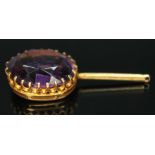 An amethyst drop pendant, the oval cut amethyst measuring approx. 15mm x 11mm x 8mm, total length