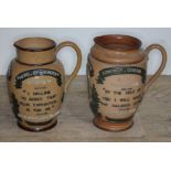 A matched pair of Doulton Lambeth General Gordon Commemorative stoneware jugs, heights 18.5cm & 19.