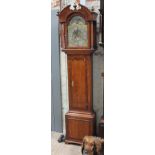 An 18th century oak eight day long case clock, four pillar brass movement striking on single bell,