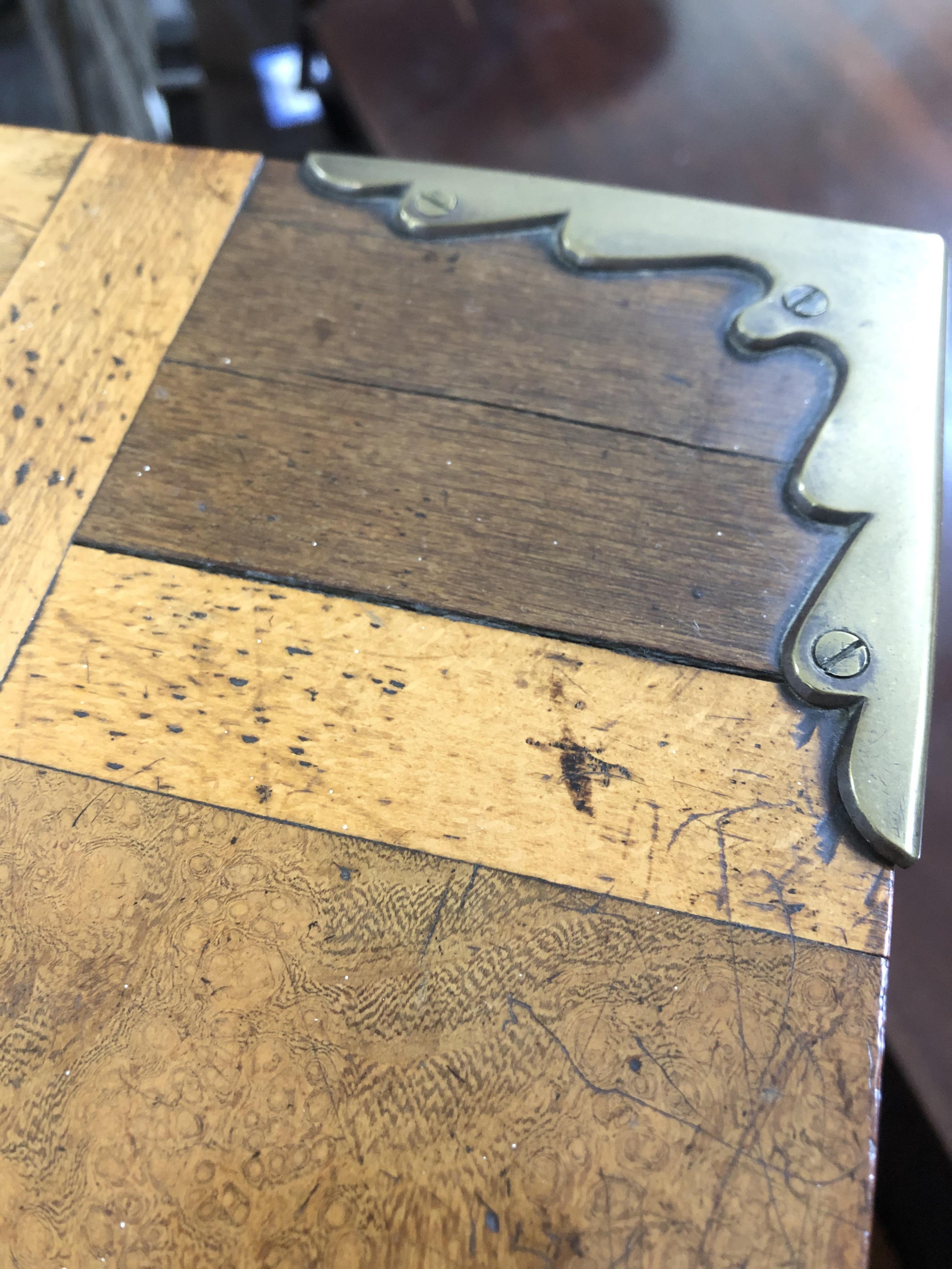 A group of three 19th century boxes comprising a parquetry box with brass corner mounted hinges, a - Image 3 of 10