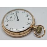 A hallmarked 9ct gold Record pocket watch, with unsigned white enamel dial, Arabic numerals, breguet
